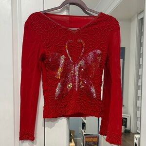 Red Sequin Butterfly Women Top